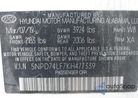2019 Hyundai Elantra Se z USA, uszkodzony, nr VIN 5NPD74LF7KH477339
